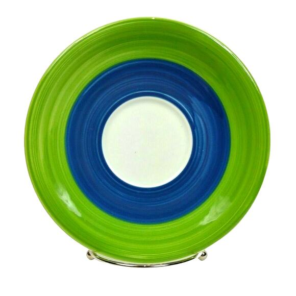 Vintage TRE CI Wide Band Dessert Salad Plate 7.5" Made in Italy - Green Blue - Picture 1 of 6